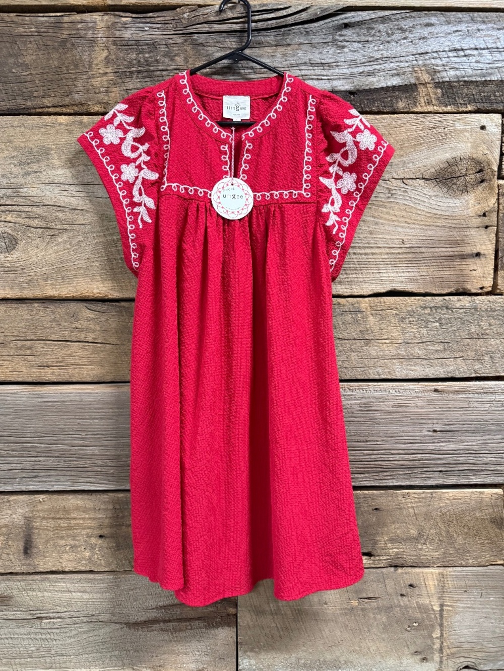 Umgee Hot Pink Embroidered Short Sleeve Babydoll Dress